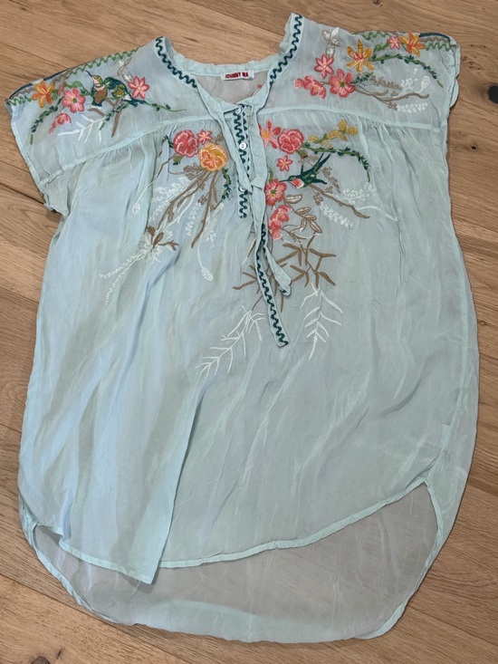 Johnny Was Tops - Johnny Was Light Blue Embroidered Boho Tunic